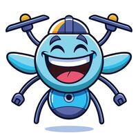 a cartoon blue bug with a helmet and a smile vector