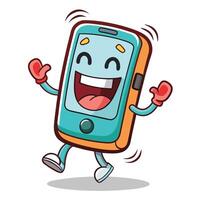 cartoon mobile phone character running and jumping vector