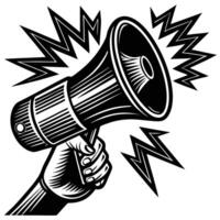 a hand holding a megaphone on a white background vector