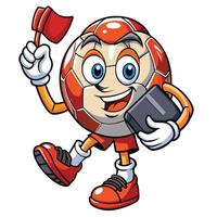 soccer ball mascot holding a book and a flag vector