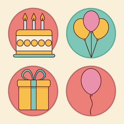 four different icons for a birthday