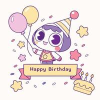 happy birthday card with a cute on a white background vector