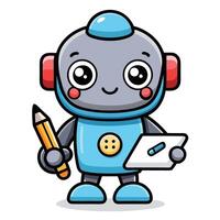 cute robot with pencil and paper vector