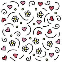 a pattern with hearts and flowers on it on a white background vector