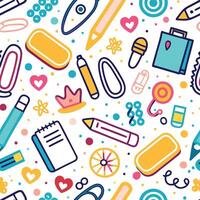 a colorful pattern with school supplies on a white background vector