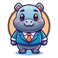 a cartoon hippo in a suit and tie on a white background on a white background vector