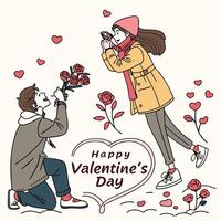 a man is kneeling down to give a woman on a white background vector