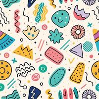 seamless pattern with colorful retro doodles vector