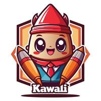 a cartoon character holding two pencils on a white background vector