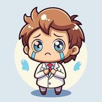 a cartoon doctor crying with tears on his face on a white background vector