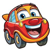 cartoon car with big eyes and smiling face on a white backgroundon a white background vector