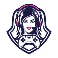 a woman with headphones and a controller on a white background vector