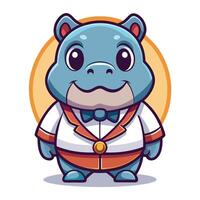 a cartoon hippo in a suit and tie on a white backgroundon a white background vector