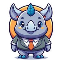 a cartoon rhino wearing a suit and tie on a white background vector