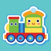 a sticker of a train with a smiling face on a white background vector
