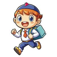 a cartoon boy with a backpack and a tie running vector