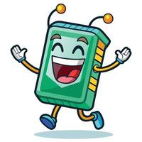 cartoon battery running with happy face vector