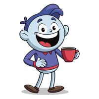 holding a cup of coffee on a white background vector