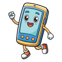 cartoon mobile phone character running and waving vector
