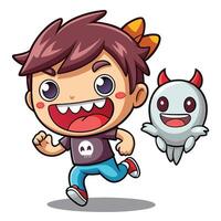 a cartoon boy running with a demon vector