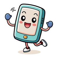 a cartoon phone running with arms up vector