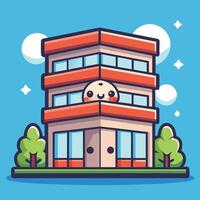 a cartoon building with a cute on a blue background vector