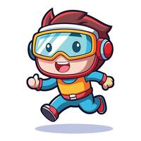 cartoon boy running with goggles on a white background vector