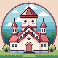 a cartoon church with a smiling face on a white background vector