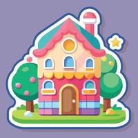 a sticker of a house with a tree and on a white background vector