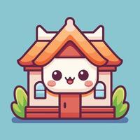 a cute house with a cat on top kawaii vector