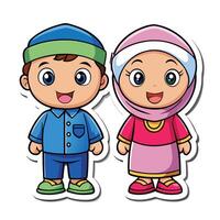 stickermuslim boy and girl on a white background vector