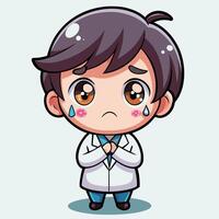 a cartoon doctor crying with his hands folded on a white background vector