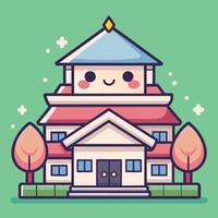 a cartoon building with a smiling face on a white background vector