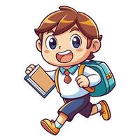 a cartoon boy running with a book and backpack vector