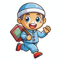 a cartoon boy with a backpack on a white background vector