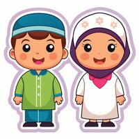 cartoon muslim , standing together on a white background vector