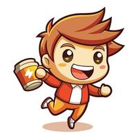a cartoon boy running with a mug of coffee vector