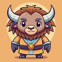 cartoon character of a buffalo with horns vector