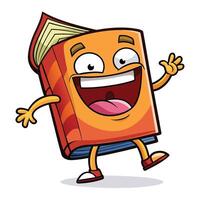 cartoon book character running and waving on a white background vector