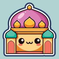 a cartoon character with a pink and purple building vector
