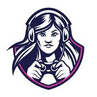 a woman with headphones and a controller in her hand on a white background vector