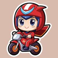a sticker of a cartoon character riding a motorcycle on a white background vector