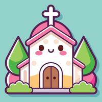 a cartoon church with a cross on top on a green background vector