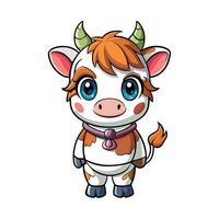 a cartoon cow with horns and a pink collar vector