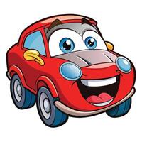 cartoon car with big eyes and smiling face on a white background vector