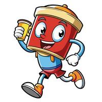 cartoon red drum mascot running with a mug vector