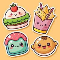 cute food stickers set with vector
