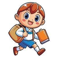 a cartoon boy with a book and backpack on a white background vector