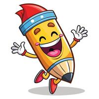 cartoon pencil character running and smiling on a white background vector