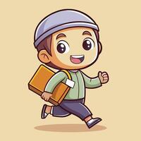 cartoon boy running with a briefcase on a white background vector